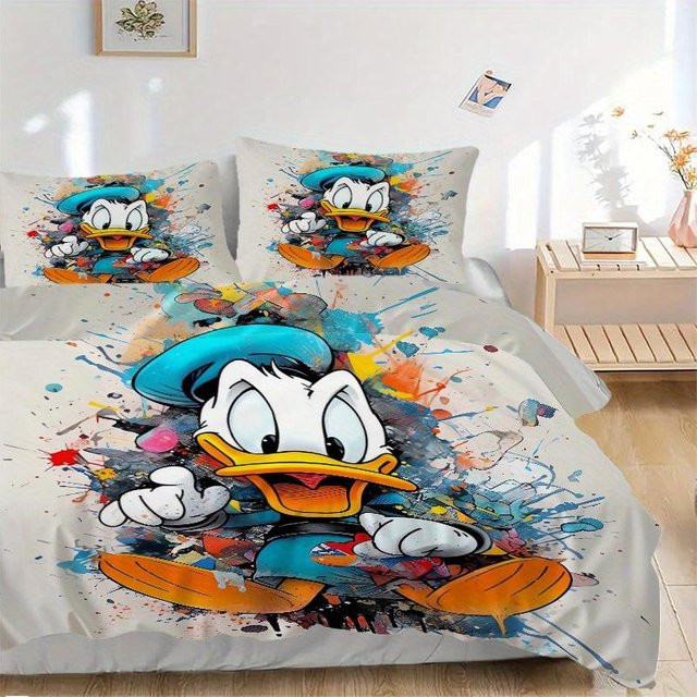 3-teiliges Donald Duck Kunst Bettwäsche-Set von cy seven in Multicolour, bestehend aus Bettbezug und Kissenbezügen, B/H: 135 x 200 cm - Bild 1