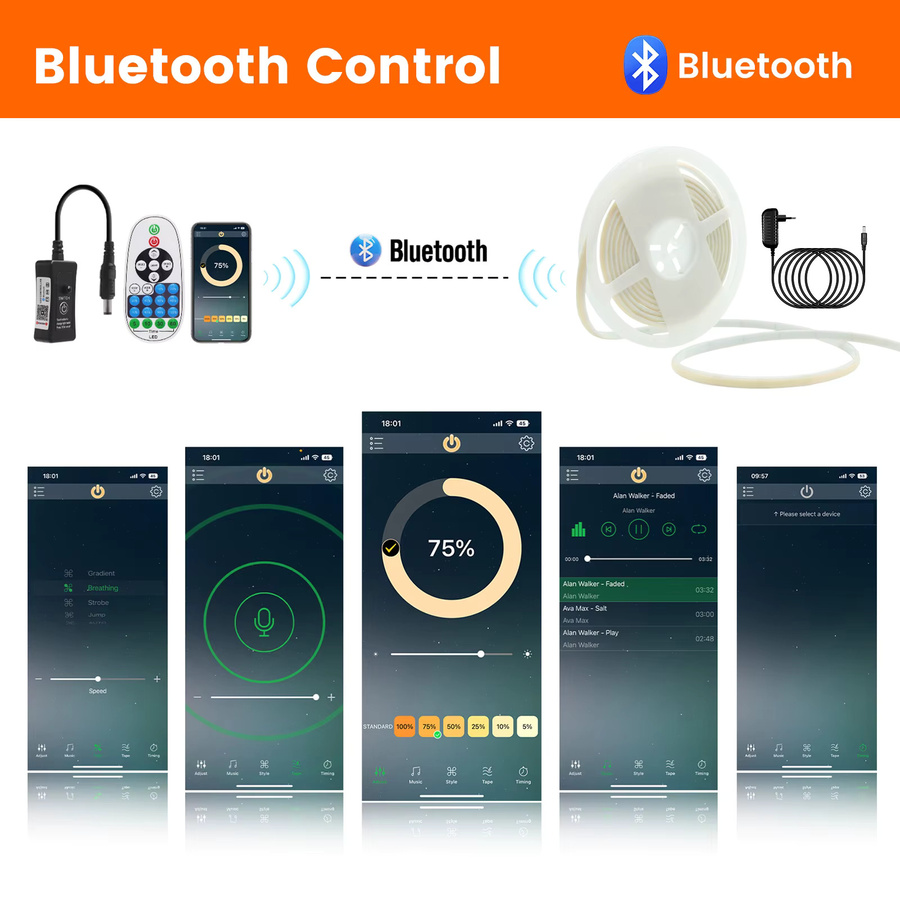 HEGEHE COB-Neonstreifen-Kit IP67 Wasserdicht mit Bluetooth-App-Steuerung, dimmbarer LED-Lichtstreifen aus Silikon für Außenbereich und moderne Oberflächenmontage - Bild 4