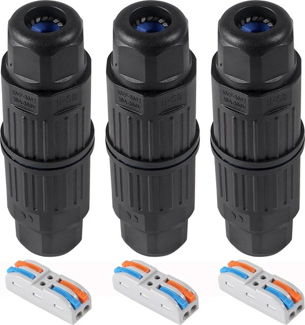 AOKIN 3er-Set wasserdichte 2-polige Kabelstecker, 2-Wege-Inline-Drahtverbinder, schwarzer elektrischer Anschluss für Auto und Boot - Bild 1