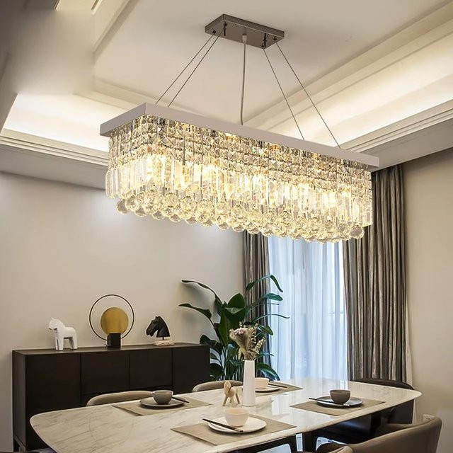 PIBAOGU LED Kristall Kronleuchter Moderne Pendelleuchte in Silber und Transparent für Wohnzimmer, Esszimmer, Schlafzimmer und Küche - Bild 1