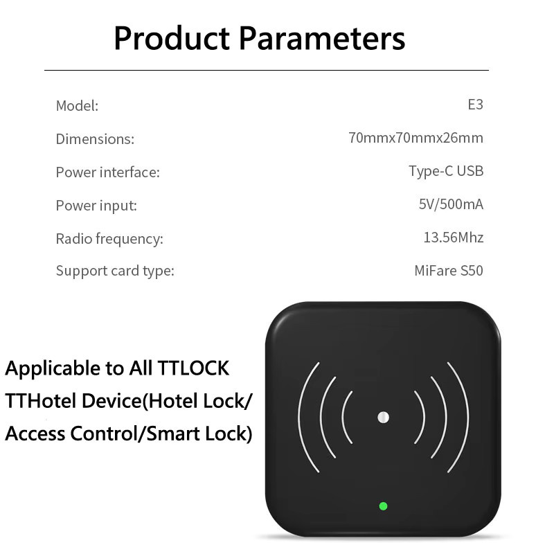 LUCKING DOOR USB RFID M1 S50 Karten-Encoder-Sensor in Schwarz für TTLOCK App und TTHotel IC Smart Lock Systeme, B/T/H: 7,0 x 2,6 x 7,0 cm - Bild 2