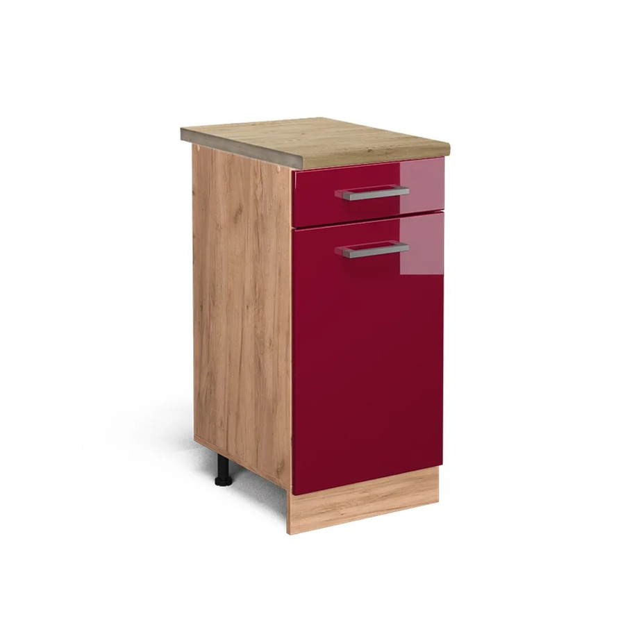 Vicco Küchenunterschrank R-Line in Bordeaux Hochglanz und Goldkraft Eiche, B: 40 cm, H: 81,6 cm, T: 60 cm - Bild 2