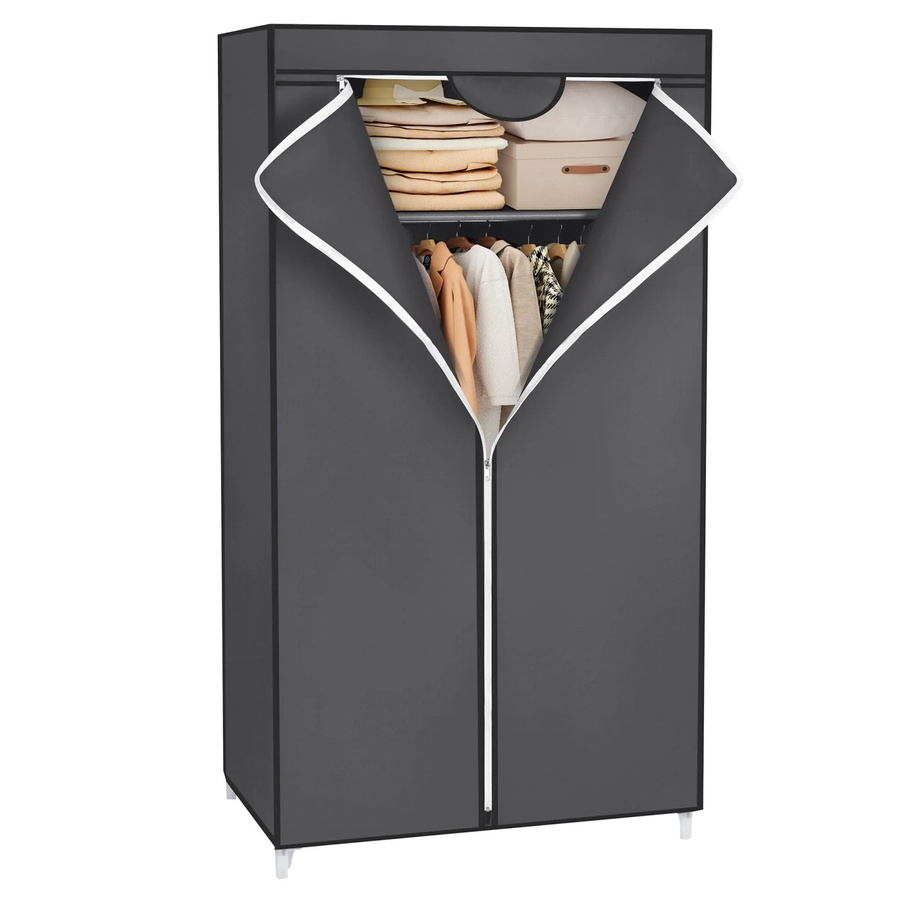 Songmics Kleiderschrank aus Vliesstoff in Grau mit Kleiderstange und Regalböden, B/T/H: 160 x 45 x 75 cm - Bild 2