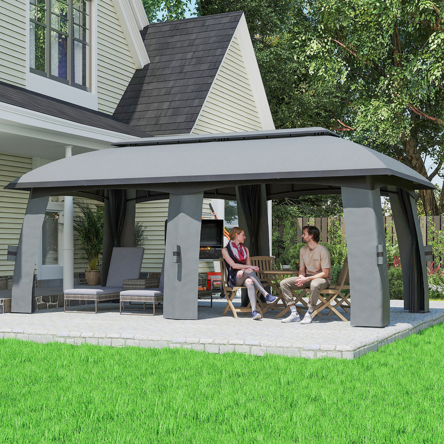 Outsunny Gartenpavillon Partyzelt mit Doppeldach und Seitenwänden in Dunkelgrau, B/H/L: 600 x 300 x 278 cm - Bild 4
