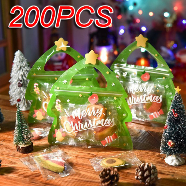 200 Stück Weihnachts Geschenkbeutel in Hirsch-Form für Süßigkeiten und Kekse, Grün - Bild 1
