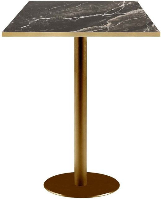 RestooTab Stehtisch Rome quadratisch mit goldmetallic Gestell und Platte in Schwarz, Braun und Messing, B/T/H: 60 x 60 x 113 cm - Bild 1