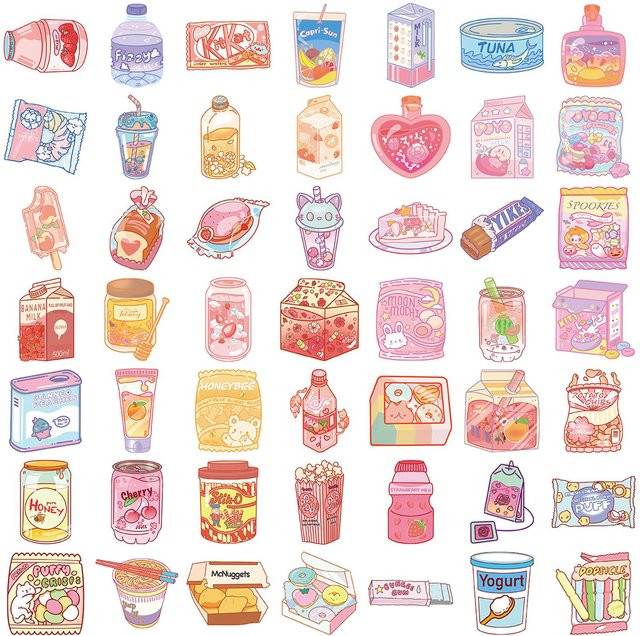 50 Stück Binchi Outdoor Product Snack-Sammlung Vinyl-Aufkleber, wasserdicht und abnehmbar, mehrfarbig, für Scrapbooking, Tagebuch und Laptops - Bild 1