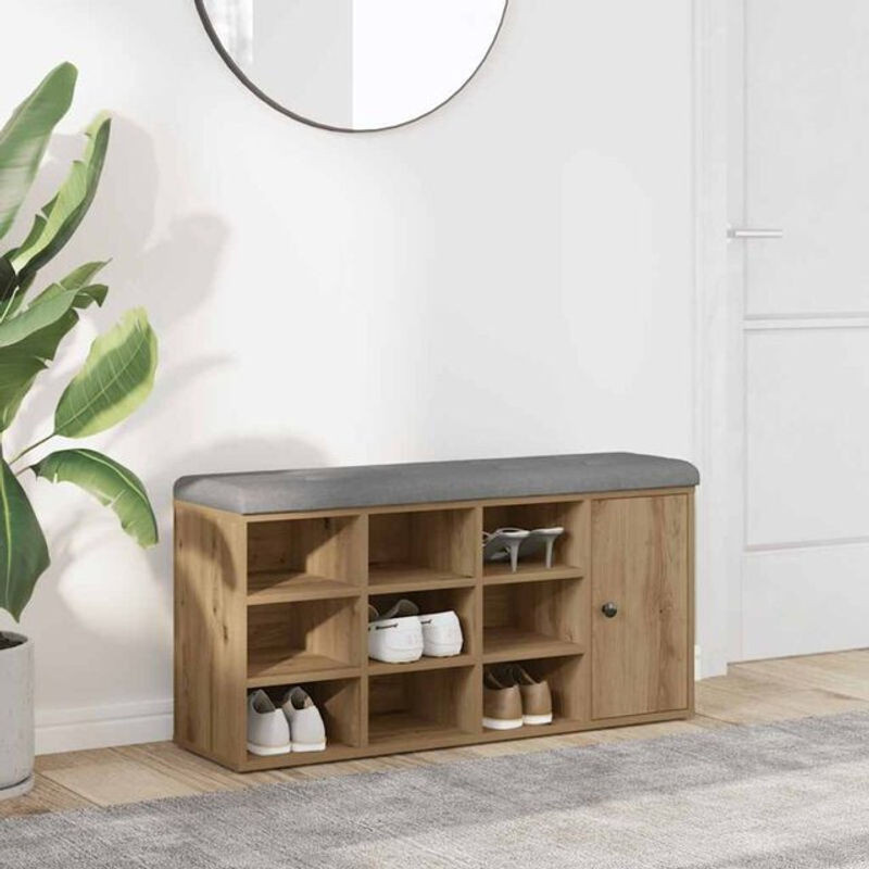 Vidaxl Schuhbank Artisan-eiche in Braun aus Holzwerkstoff mit Drehtüren, B/T/H: 102 x 32 x 50 cm - Bild 1