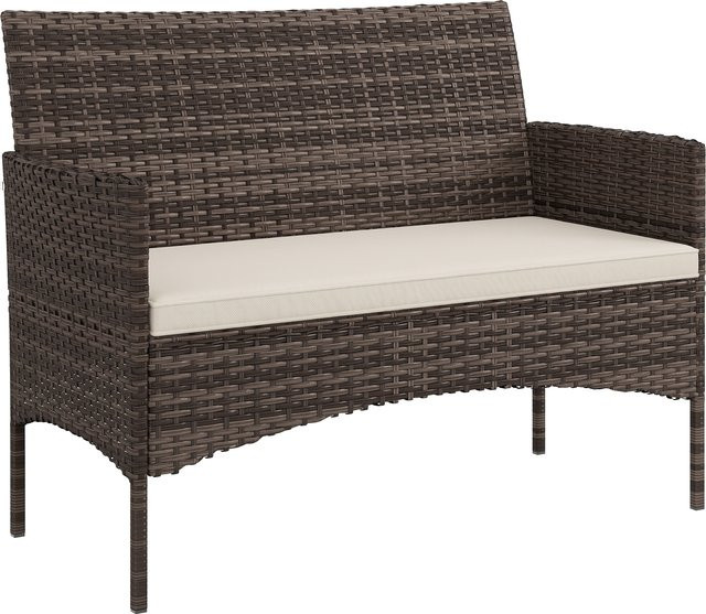Outsunny Gartensofa 2-Sitzer aus Poly Rattan mit Kissen in Khaki und Braun - Bild 1