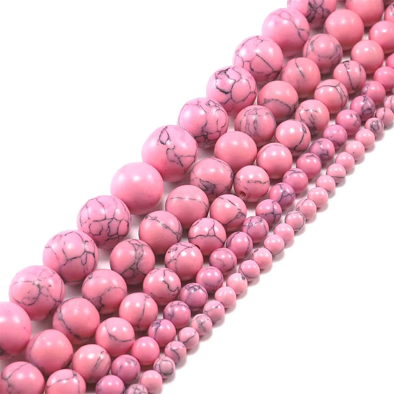 Natursteinperlen Howlith Rosa Türkis, Runde Distanzperlen, Unisex - Bild 3