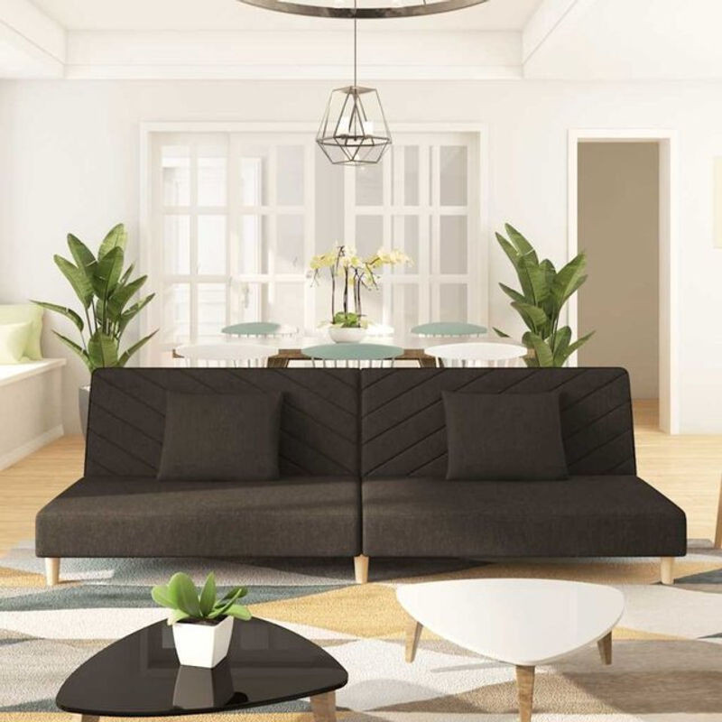 vidaxl Schlafsofa 2-Sitzer aus Stoff in Braun mit 2 Kissen und Holzgestell - Bild 1