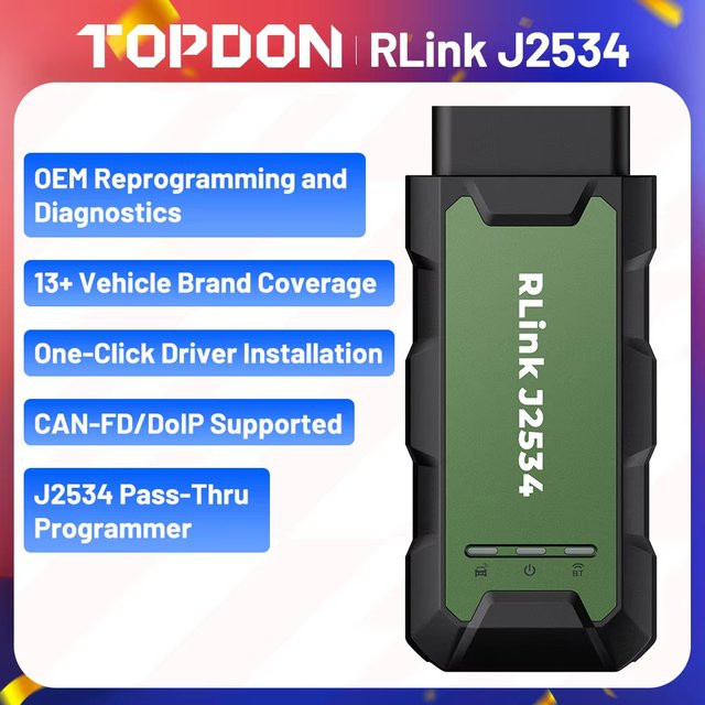 TOPDON RLink J2534 Pass-Thru-Programmiergerät OEM-Diagnosewerkzeug in Schwarz mit Unterstützung für CAN-FD, DoIP und über 18 Marken - Bild 1