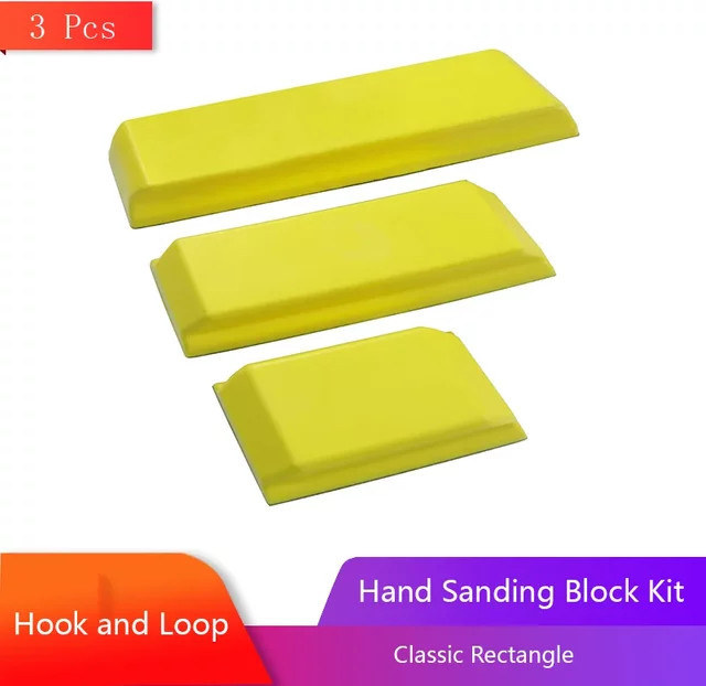 3-teiliges Vibratite Handschleifblock-Set mit Klettverschluss in Gelb zum Schleifen und Polieren - Bild 1