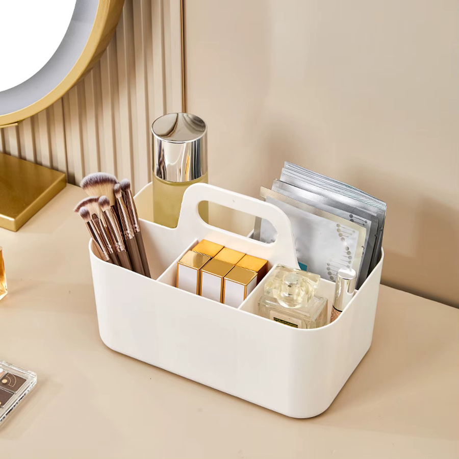Multifunktionale Schreibtisch-Aufbewahrungsbox aus Kunststoff in Weiß für Make-up-Pinsel, Stifte und Marker - Bild 1
