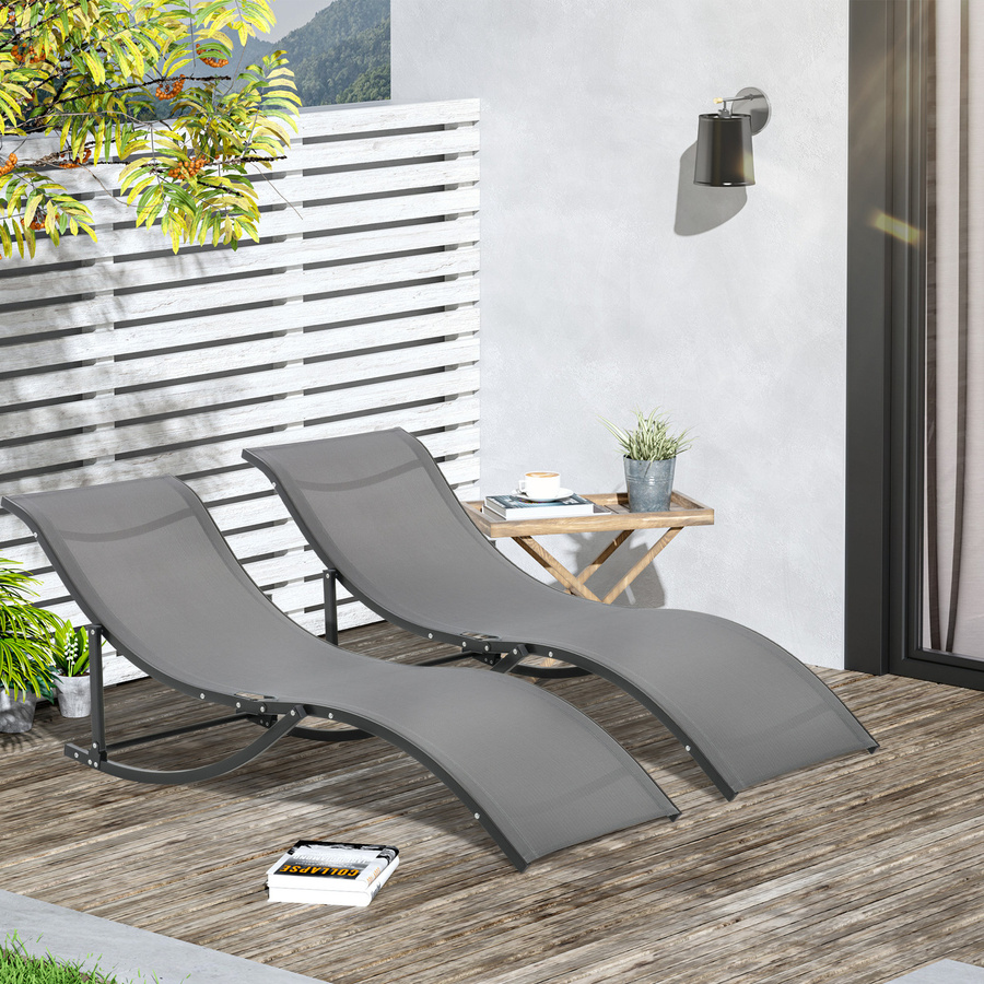 Outsunny 2er Set Sonnenliegen aus Aluminium und Textilene in Dunkelgrau, ergonomische Gartenliegen mit Stoffbespannung, B/T/H: 165 x 61 x 63 cm - Bild 2