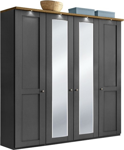 Kleiderschrank SANSIBAR AALBORG Modern mit Glastüren und Spiegel in Anthrazit, B: 200 cm, H: 216 cm, T: 58 cm - Bild 1