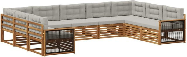 vidaXL Outdoor-Sofagarnitur in U-Form aus Akazienholz mit Kissen in Hellgrau - Bild 1