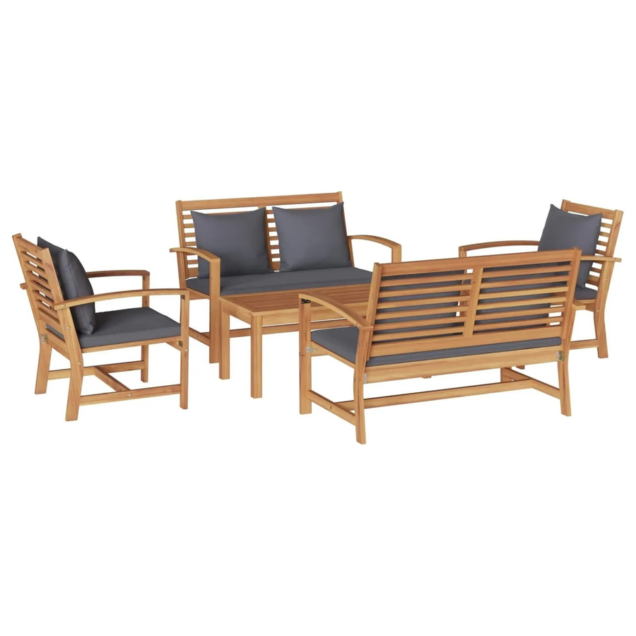 vidaXL Gartenmöbel-Set aus Massivholz Teak in Braun mit 4 Stühlen und 1 Tisch inklusive Kissen - Bild 2