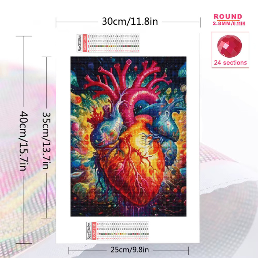 Momoart Diamantmalerei Herz DIY Stickerei Set mit runden Mosaiksteinen in Multicolour, B/H: 20 x 30 cm - Bild 2