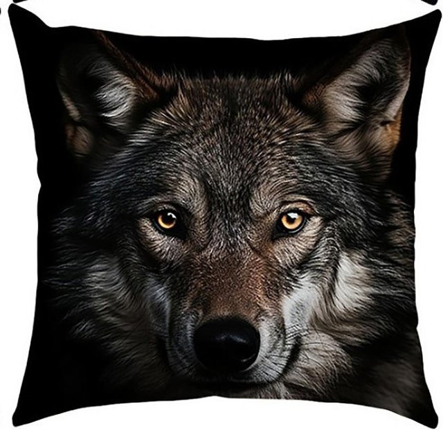 JMG Clothing Set mit vier Tierkopf-Kissenbezügen aus Polyester in Schwarz mit Löwe, Tiger, Panther und Wolf, B/B: 45 x 45 cm - Bild 1