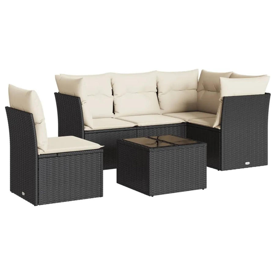 vidaXL 6-tlg Garten-Sofagarnitur aus Poly-Rattan mit Kissen in Schwarz - Bild 2