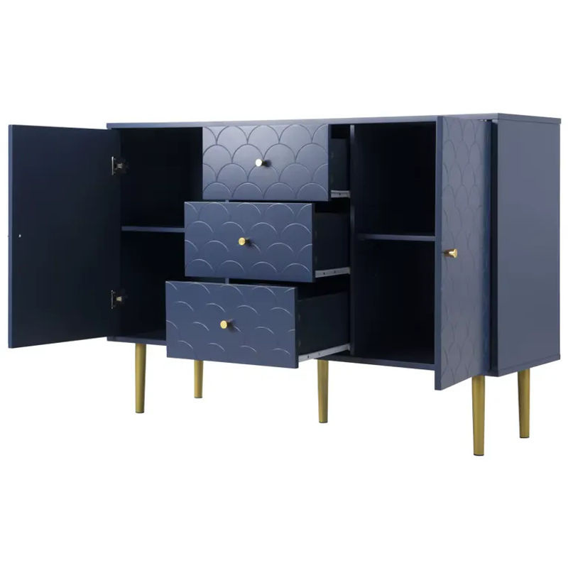 PINGGO Kommode in Marineblau mit 3 Schubladen, 2 Türen und verstellbarem Regal, Aufbewahrungsschrank für Wohnzimmer und Schlafzimmer, B/T/H: 120 x 40 x 83 cm - Bild 4