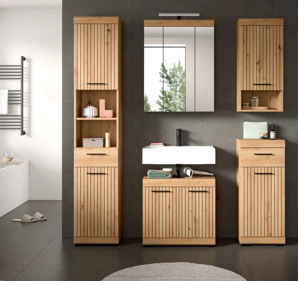 Badezimmer Hängeschrank Shawn in Eiche, modern und matt, B/H: 37 x 79 cm - Bild 3