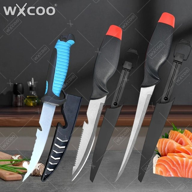 WXCOO Edelstahl-Kochmesser als multifunktionales Filetiermesser und Fischschuppenmesser mit Schutzhülle aus Kunststoff - Bild 1