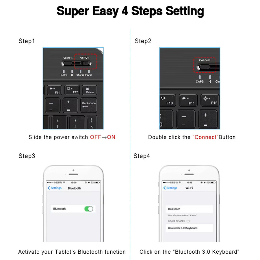 AyeBeau Mini Bluetooth Drahtlose Tastatur mit Maus Set in Schwarz, Azerty Layout für iPad, Mac, PC, Tablet und Laptop - Bild 4