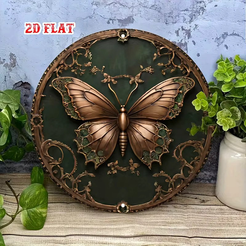 Potdemiel Vintage-Metallschild Schmetterling im Steampunk-Design mit Ranken und Zahnrädern - Bild 3