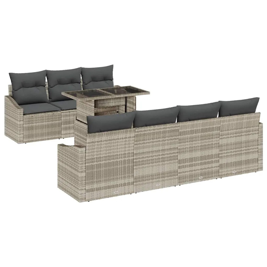 vidaXL 8-teiliges Garten-Sofa-Set aus Polyrattan in Hellgrau mit Kissen für Terrasse und Balkon - Bild 2