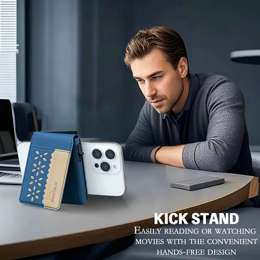 Eseble Magnetische Leder-Kartenhülle in Blau mit MagSafe-Kompatibilität und automatischer Kartenfunktion - Bild 4