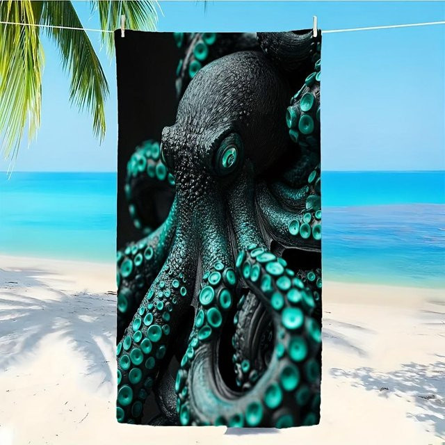 Dalangpa Übergroßes Mikrofaserhandtuch Oktopus mit grünen Augen, weich und sandfrei, B: 40 cm, H: 60 cm - Bild 1
