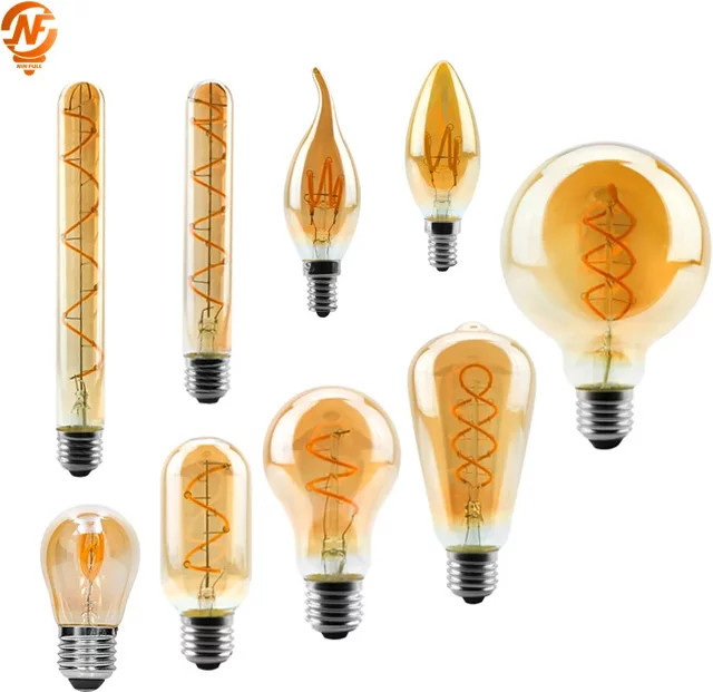 Retro LED Spiral Filament Glühbirne E14 E27 Warmweiß Transparent 4W 220V Vintage Edison Lampe - Bild 1
