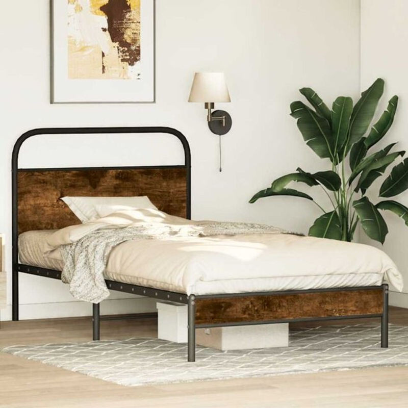 Bettgestell Vidaxl in Braun aus Holzwerkstoff und Metall im Industrial Design B/T/H: 90 x 190 cm - Bild 1