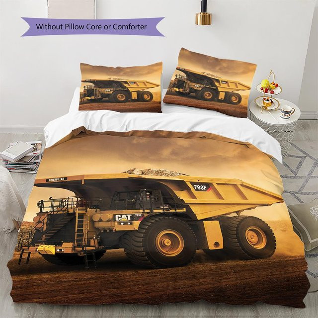 Caterpillar Inc. Bettwäsche-Set mit Fahrzeug-Muster, bestehend aus 1 Bettbezug und 2 Kissenbezügen, Mehrfarbig, B/H: 220 x 240 cm - Bild 1