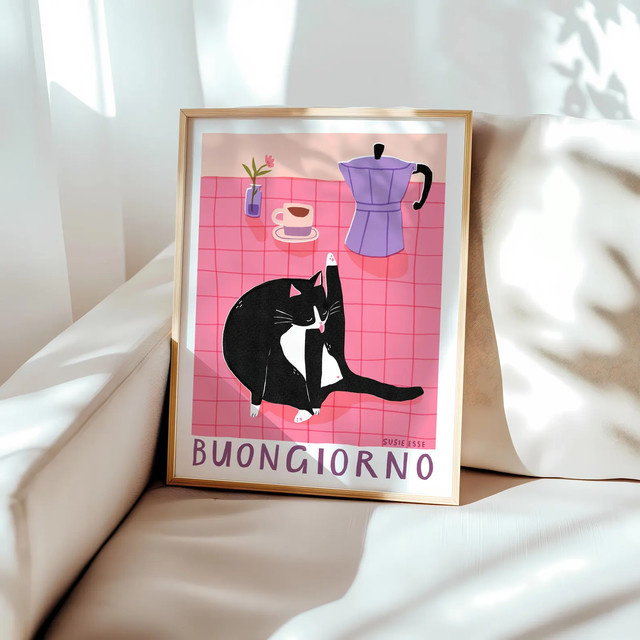 Buongiorno Wandkunstdruck Smoking-Katze als modernes Poster in Schwarz-Weiß - Bild 1