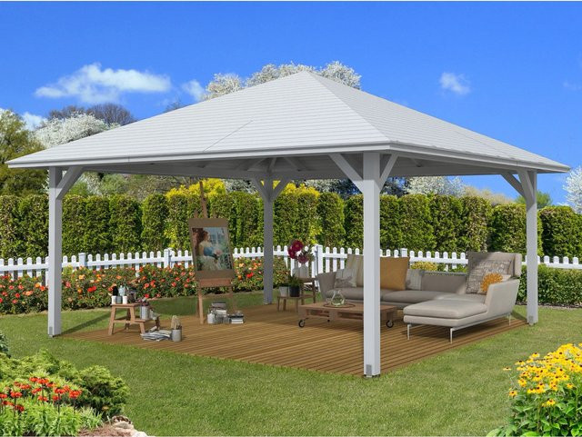 Skan Holz Pavillon Cannes 4 aus Fichtenholz in Weiß lasiert B/T: 489 x 489 cm - Bild 1
