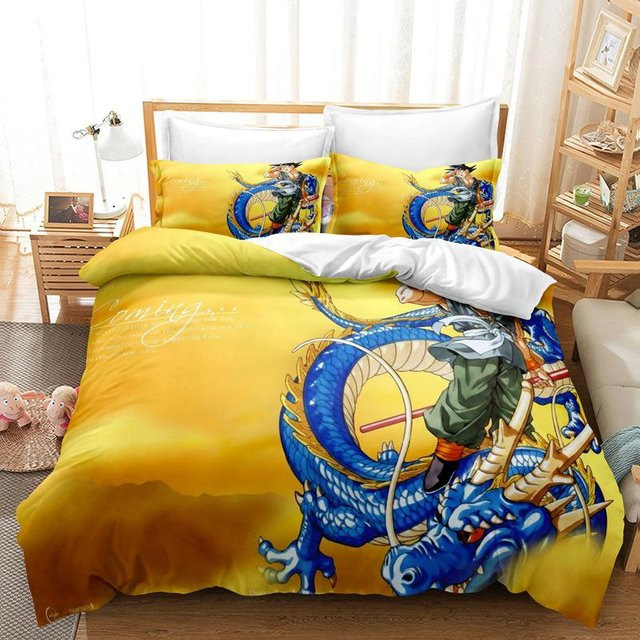 Binchi Fitness Dragon Ball Bettwäscheset Goku Super Saiyan mit 3D-Druck in Gelb, bestehend aus Bettbezug und Kissenbezug, B/H: 260 x 240 cm - Bild 1