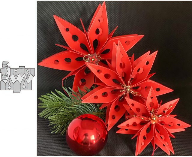 Faltbare Metallschneidvorlagen in Sternform mit runden Ausschnittmustern für Weihnachtskarten - Bild 1