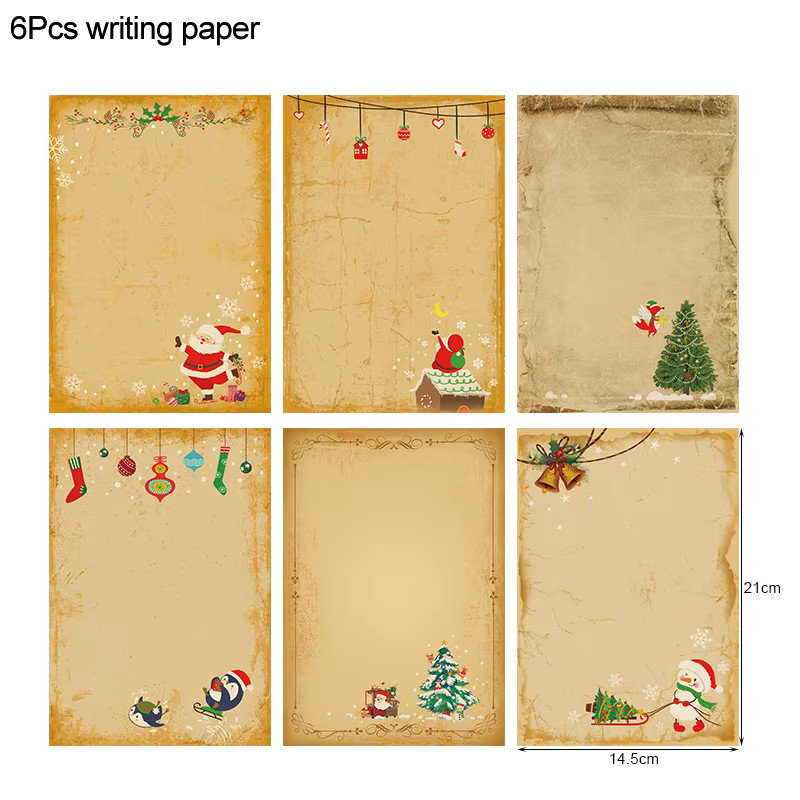 WEIGAO Vintage Weihnachten Kraftpapier Briefpapier Set mit Umschlägen in Braun, 6 Stück für DIY Einladungen und Grußkarten mit Santa Claus und Schneemann Motiven - Bild 4