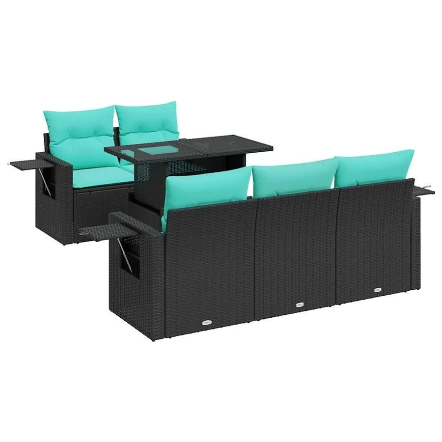 vidaXL 6-teilige Garten-Sofagarnitur aus Polyrattan und Akazie in Schwarz mit Kissen und Tisch - Bild 2