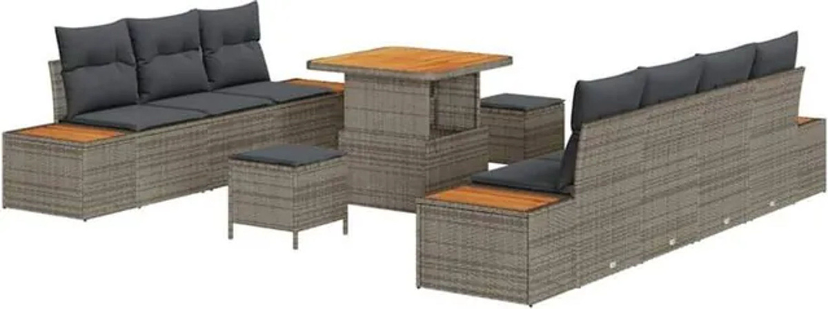 vidaXL Garten-Sofa-Set aus Poly-Rattan mit 10 Kissen in Grau - Bild 1