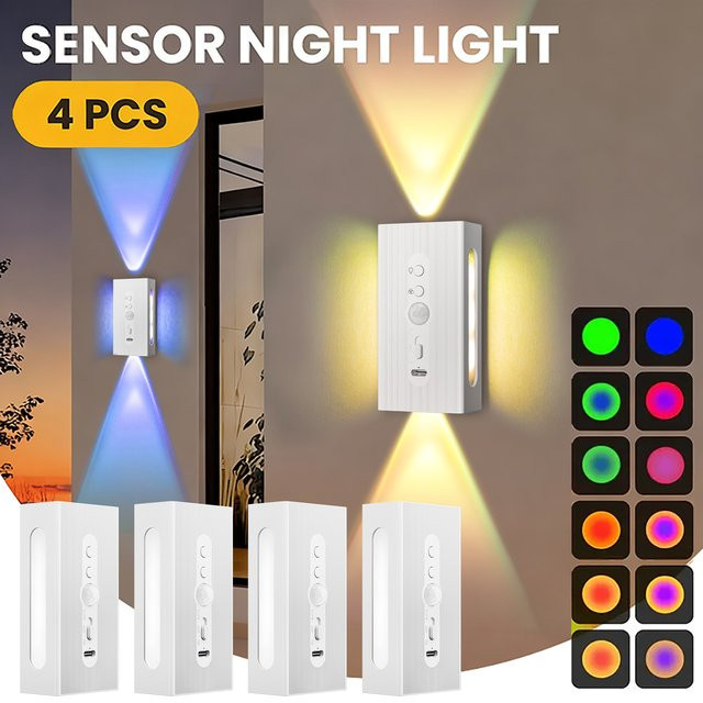 Leclstar 4er-Set Smart Nachtlichter mit Bewegungssensor, RGB Gradient Atmosphäre Licht, USB wiederaufladbare magnetische Wandleuchte für Schlafzimmer und Flur, Mehrfarbig - Bild 1