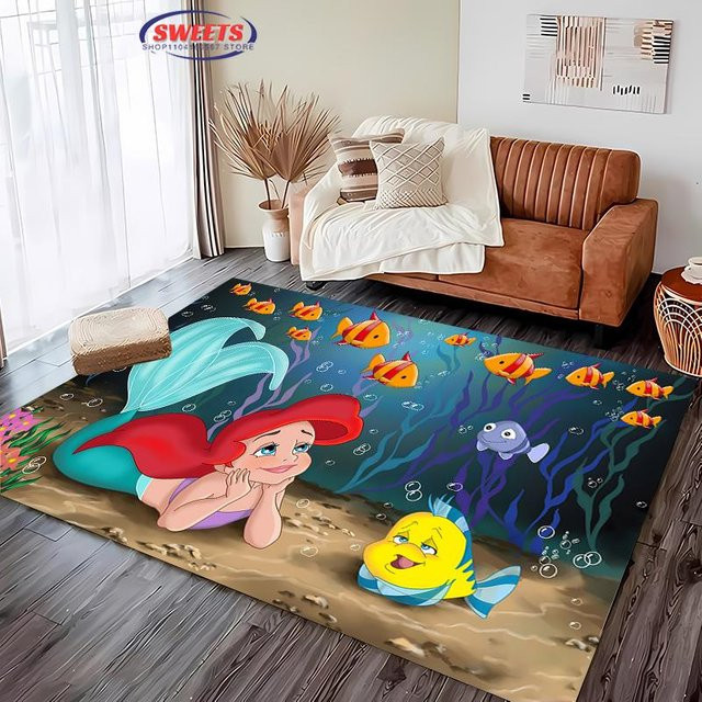 Rutschfester Kinderteppich mit Meerjungfrau Arielle Motiv, Mehrfarbig, B/T: 120 x 100 cm - Bild 1