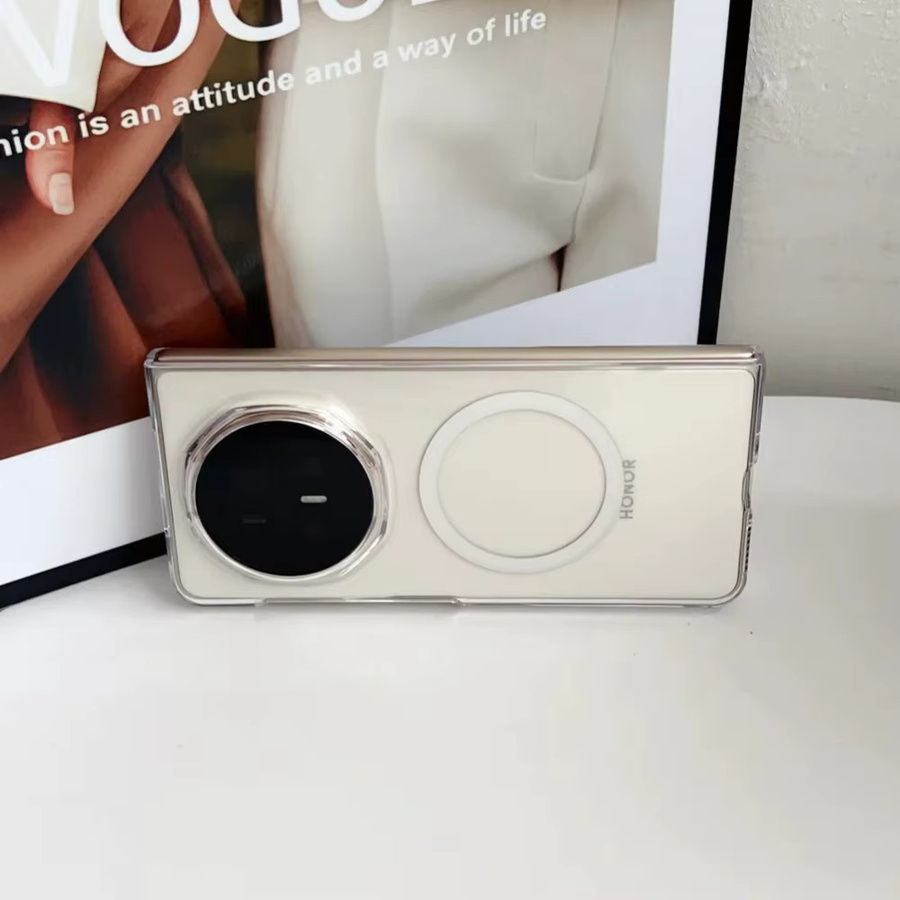 Transparente Magnetische Adsorptionsring Handyhülle für Honor Magic V6 V5 V3 mit Rundum-Kameraschutz und Rückseitenabdeckung in Weiß - Bild 3