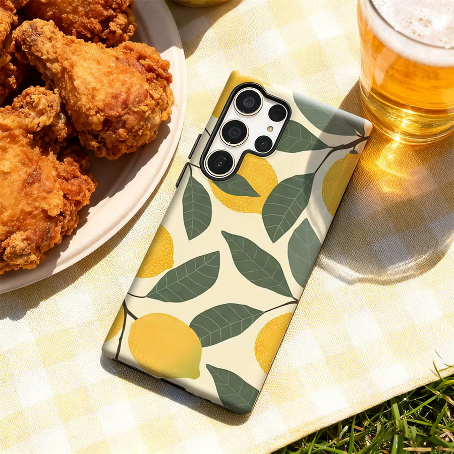 Handyhülle mit Zitronenzweig und Obst Motiv für Samsung Galaxy S25 Ultra, S24 und S23 Ultra Plus, glänzende doppellagige Rückseite, Multicolor - Bild 4