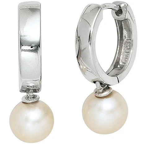 Colfem Creolen 925 Silber, Perle, Unisex - Bild 1