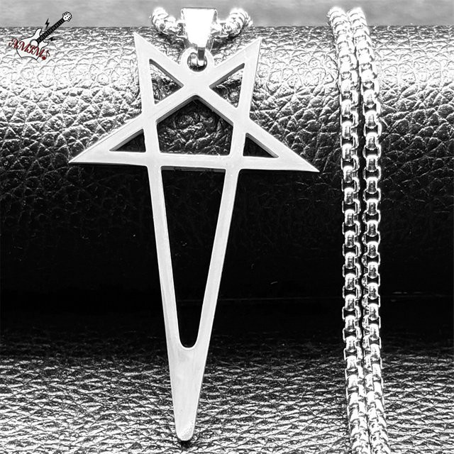AMIMJ Halskette, Hiphop Viking Pentagramm, Edelstahl, Silber, Schwarz, Unisex - Bild 1