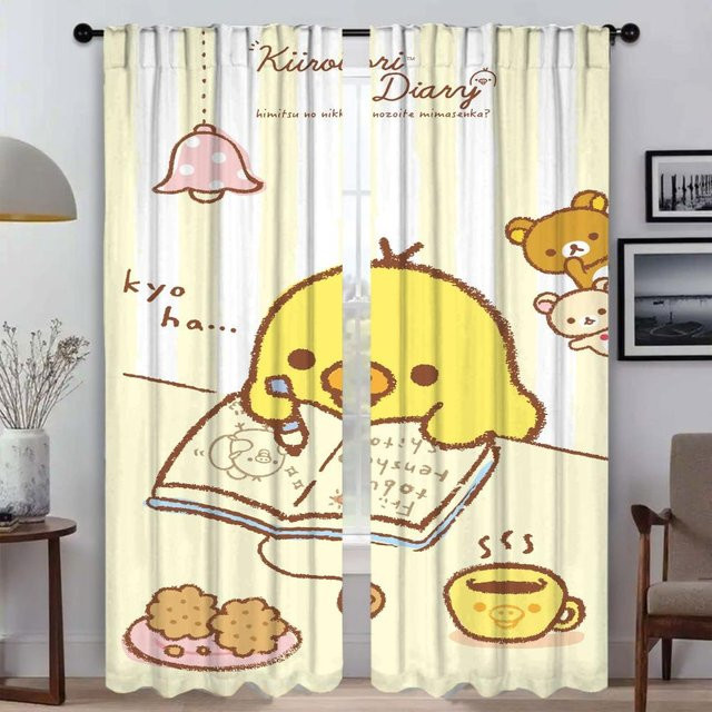 Rilakkuma Verdunkelungsvorhänge Set aus 2 Stück in Gelb, moderne Raumvorhänge für Schlafzimmer und Wohnzimmer, Breite: 60 cm, Höhe: 90 cm - Bild 1
